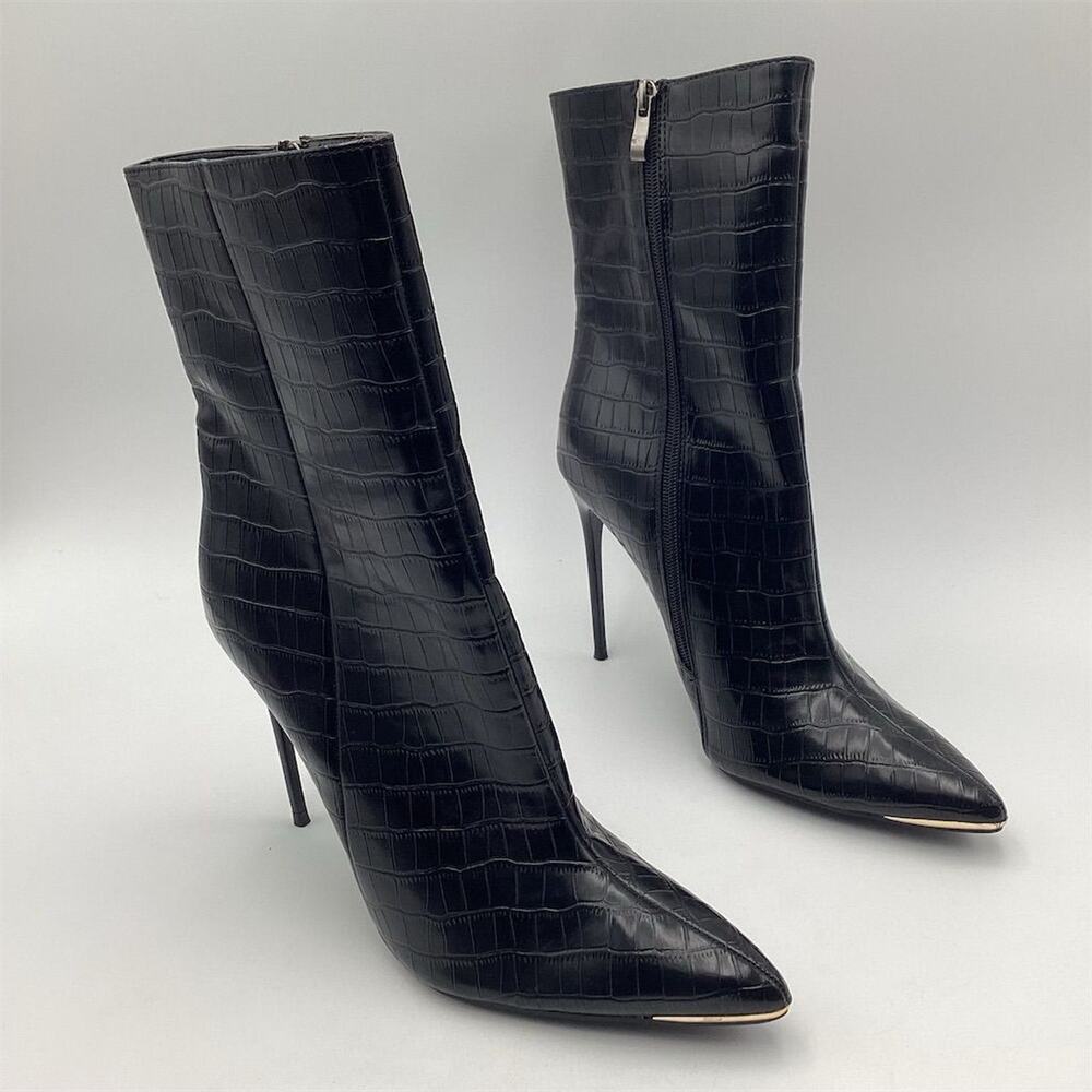 Camssoo Women's Black Croc Patent‎ Leather Stiletto Ankle Booties Size 10